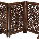 Freestanding Pet Gate for Dogs, Foldable Wooden Dog Gate for House, Indoor Dog Gate for Stair, Doorway, Circle Design Gates for Dogs Indoor, 48 Inch Wide, (16" x3 Panels =48 inch), Burnt Finish