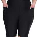 Women's 7" Plus Size Cross High Waisted Board Shorts with Side Pockets Boyshorts Swimsuit Bottoms (2X, Black2)