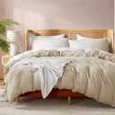 Nestl Beige Cream Duvet Cover Queen Size - Soft Double Brushed Queen Duvet Cover Set, 3 Piece, with Button Closure, 1 Duvet Cover 90x90 inches and 2 Pillow Shams