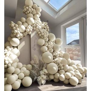 Double Stuffed White Sand Balloons Different Sizes 18In 12In 5In Light Grey Pastel Balloon Garland Kit Off White Balloon Arch For Birthday Baby Shower Bridal Wedding Neutral Boho Theme Party