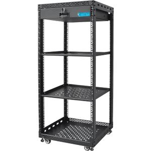 24U Server Rack Cabinet with Drawer & 2 PCS Full Size Rack Shelves - Integrated Top/Bottom Panels, 4 Rolling Wheels for 19" Equipment & Home Lab Studio