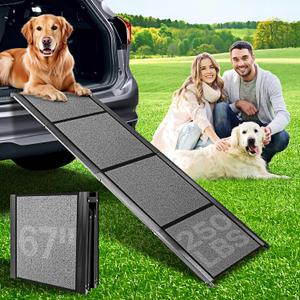 67''x 17'' Dog Ramp, Dog Ramp for Car, Folding Car Ramps for Pets, Dog Stairs Up to 250LBS, Pet Ramp with Non-Slip Rug Surface, Extra Long Dog Steps for Car, SUV, Truck