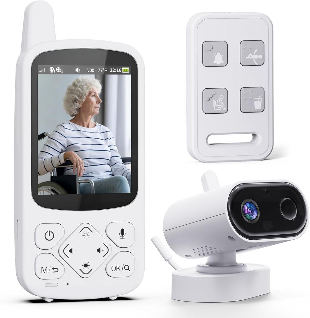 Room Monitors for Elderly Monitor with Camera And Audio, 2-Way Talk Baby Monitors for Elderly, Med Reminder and Temp Sensor Senior Monitor for Adult, No Wifi/App Caregivers Cameras for Senior