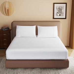 100% Egyptian Cotton Fitted Sheet Twin Size White, 600 Thread Count,8-16" Deep Pocket Sheet, Soft & Elastic Sateen Weave Bottom Sheet for Hotel & Home (White, 1 Pack Fitted Sheet Only,Twin)