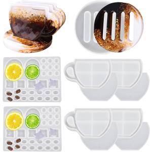 11-Piece Set of Resin Coaster Molds - Coffee Cup, Shaker, Quicksand, Coffee Beans & Lemons for DIY Casting