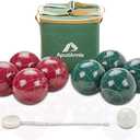 ApudArmis 107mm Bocce Balls Set, Outdoor Tournament Bocce Game for Backyard/Lawn/Beach - Set of 8 Poly-Resin Balls & 1 Pallino & Nylon Carrying Case & Measuring Rope (Red and Green)