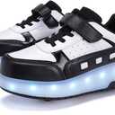 Roller Skate Shoes for Boys and Girls Kids LED Light Up Fashion Sneakers with Rechargeable and Detachable Wheels The Gift for Party Birthday Christmas Day (Black, S)