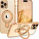 14 Pro Max Case with Stand, Magnetic Clear Cases Plating Edge Invisible Ring Holder Slim Shockproof Protective Kickstand Phone Case for iPhone 14 Pro Max  Desert Titanium Gold