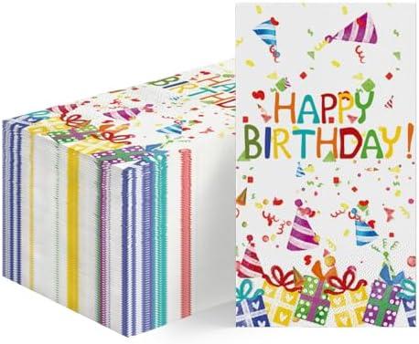 Horaldaily 100 Birthday Disposable Paper Decorative Guest Napkins, Happy Birthday Ballon Gifts Hand Towel for Party Lunch Dinner Kitchen Bathroom