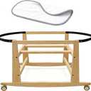 Wooden Bassinet Stand with Foldable Wheels and Change Mat, Rocking Moses Basket Stand for Baby Bassinets, Baby Basket Stand with Waterproof Diaper Changing Pad