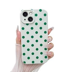 Skyseaco Compatible with iPhone 15 Case Cute Polka Dot Phone Case Soft Slim TPU Shockproof Phone Cover Full Camera Protection for Women Girls - Green