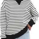 Darong Women Oversized Striped Color Block Long Sleeve Crew Neck Sweatshirt Casual Cotton Pullover Sweatshirts Fall Cloth (S)