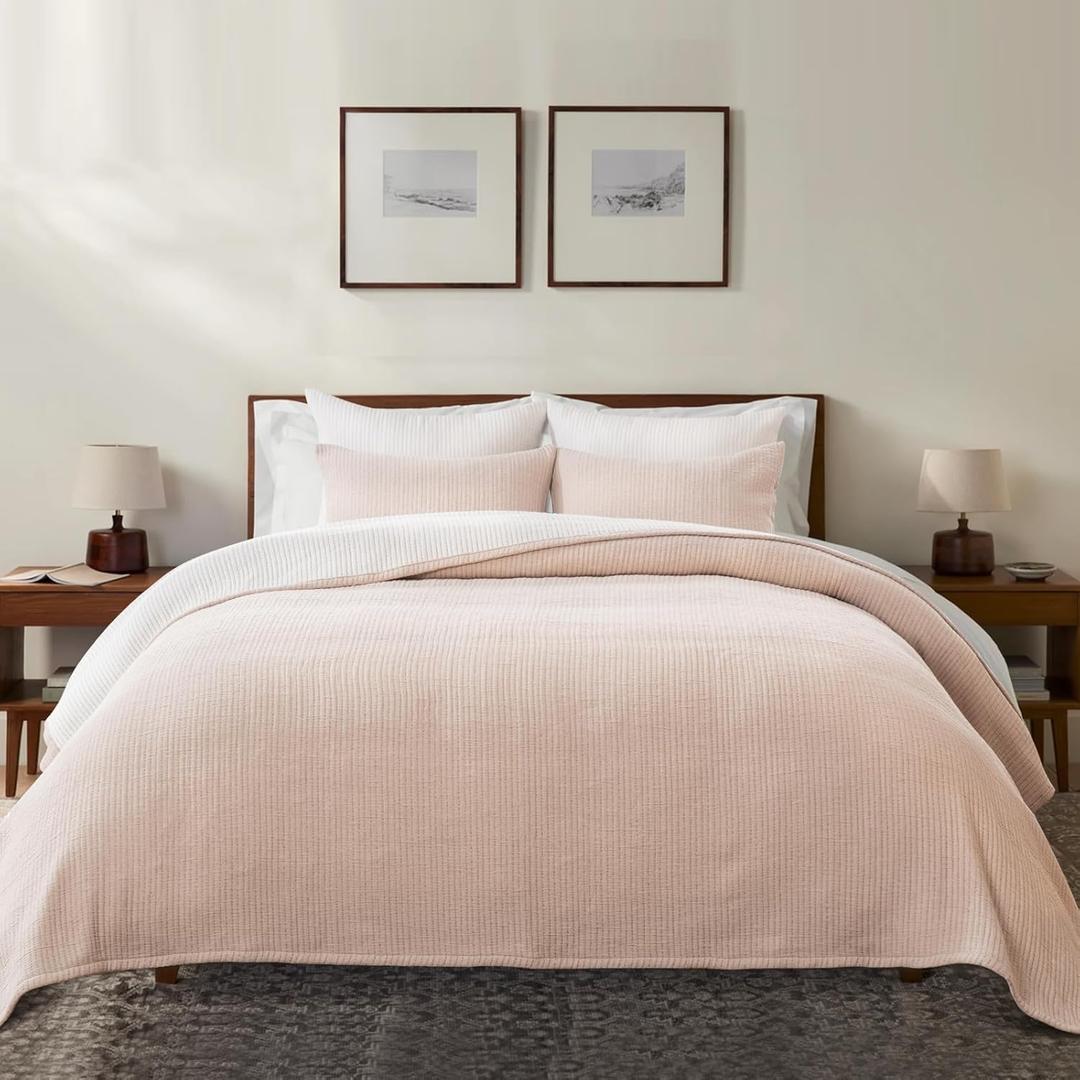 EVERGRACE Cotton Quilt Set King Size 3 Pieces, Ultra Soft Pick Stitch Matelasse Coverlet Oversized Bedspread, Lightweight Quilted Bedding Set for All Season, with Matching Shams, Flax Linen (KING/CAL.KING (108"x96"))