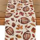 3 x Artoid Mode Rugby Maple Leaves Football Fall Table Runner, Seasonal Harvest Autumn Kitchen Dining Table Decoration for Home Party Decor 13x72 Inch
