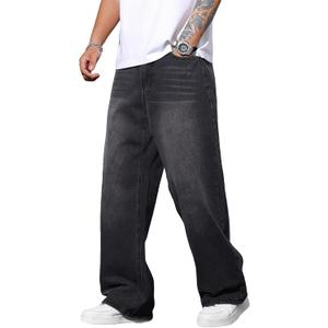 Men's Baggy Jeans Y2K Vintage Wide Leg Denim Pants Hip Hop Skater Jeans Loose Fit Trousers 2000s Streetwear (X-Large, Dark Gray)