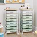 Rolling Cart with 8 Drawers, Storage Drawers Cart with Wooden Tabletop and Lockable Wheels, Craft Storage for Living Room, Office, Classroom, Craft Room, Bedroom