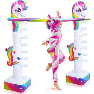 Poen 63" Unicorn Inflatable Limbo Game for Kids Adults - Fun Rainbow Blow-up Unicorn Party Decor Game Toy for Birthday Pool Water Field Day Outdoor Yard Carnival Activity Indoor (Pump Not Included)