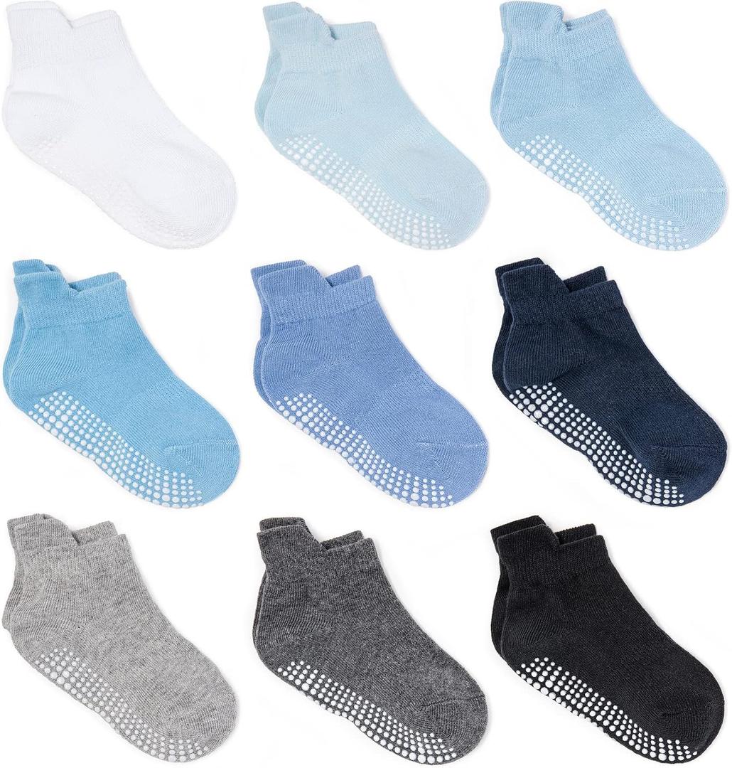 Zaples Baby Non Slip Grip Ankle Socks with Non Skid Soles for Infants Toddlers Kids Boys Girls (4-7 Years, Boys - 9 Pairs)
