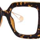 VOOGLAM Square Blue Light Blocking Glasses for Women Oversized Thick Fashion Eyewear with Pearl Inlay Arm Anti Eyestrain UV (Tortoise/Gold)