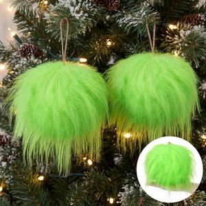 4 Pcs 6 Inches Lime Green Furry Christmas Ball Ornaments Large Green Xmas Ball Faux Fur Hanging Xmas Ornament for Indoor Christmas Tree Anniversary Wedding Party Holiday