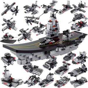 676 Pieces Aircraft Carrier Building Blocks Set,Warship Brick Military Battleship Model Building Toy Kit with Army Car, Helicopter & Boat Present Gift for Kids Boys Girls Age 6-12 Years