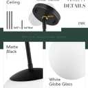 LMS 10 Inch Globe Pendant Lights, Matte Black Mid Century Kitchen Island Light Fixtures with White Globe Glass Shade, Adjustable Hanging Rod, Bar Kitchen Bedroom, LMS-186PL-BKW-10