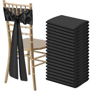 50 PCS Black Satin Chair Sashes Bows Universal Chair Ribbon Ties Back Sash for Wedding Party Reception Events Banquets Hotel Event Chair Cover Decoration (Champagne 7x108 inch)