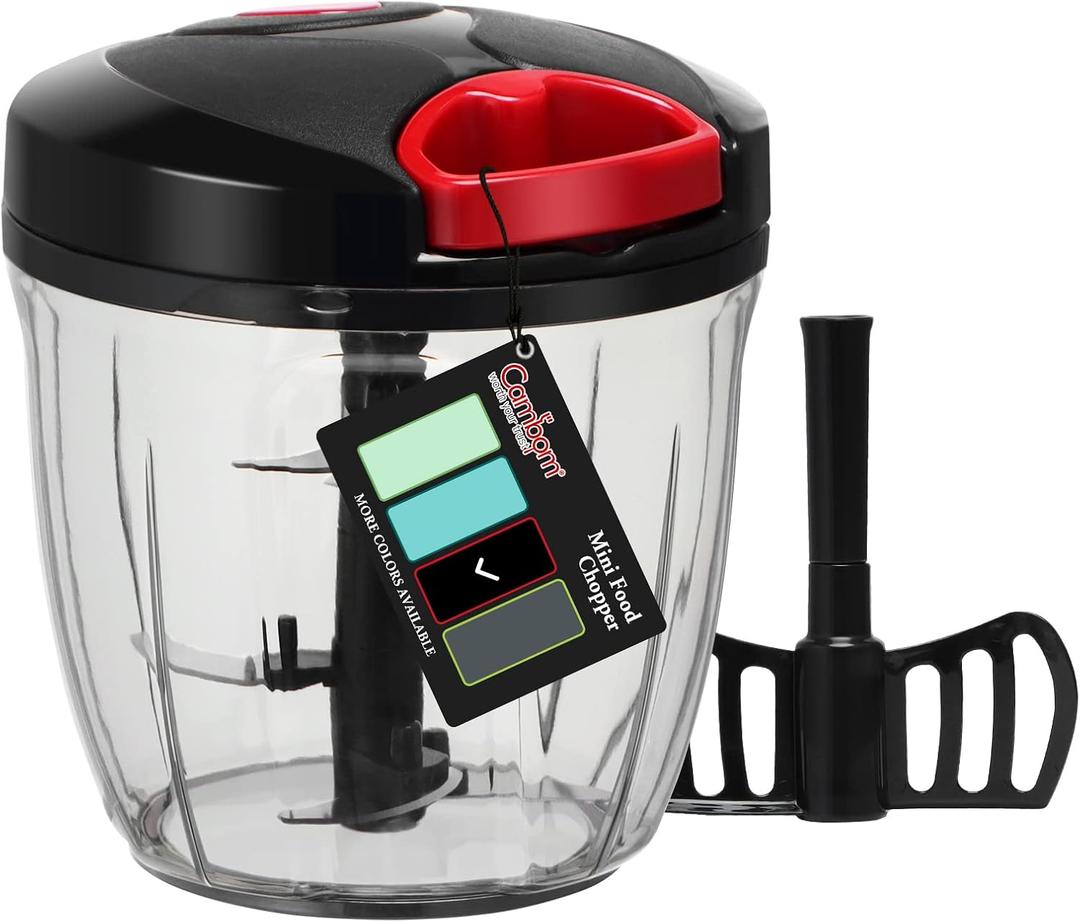 Cambom Manual Food Chopper Vegetable Cutter, Hand String Vegetable Chopper Onions Cutter for Vegetable Fruits Nuts BPA Free Food Safe Material, 900ml Black