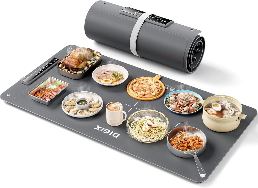 DIGIX Food Warming Mat Extra Large, XXL 36"x16", Warming Mat For Food, Food Warmer Chafing Dishes, Portable Food Warmers Trays for Parties Buffet, 4 Level Temp, 3 Timer Settings, Grey