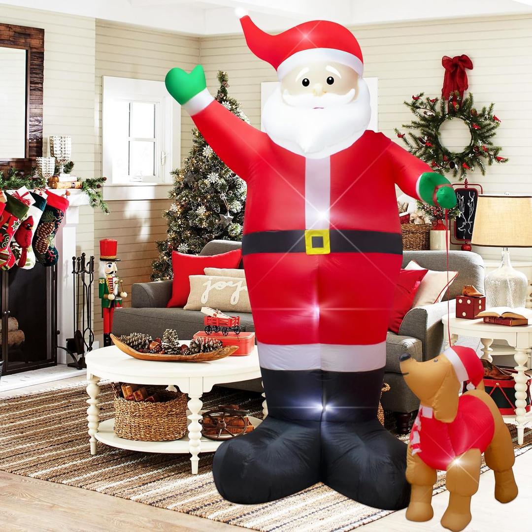 10 Foot Christmas Inflatable Santa Claus Leads The Dog Decoration, Christmas Dog Blow up Santa Indoor Outdoor Yard Decoration- WM - 11, Xmas Gift Idea