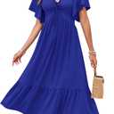 AUSELILY Women's Summer Empire Waist Dress Casual V Neck Short Flutter Sleeve Midi Dresses 2026 (S)