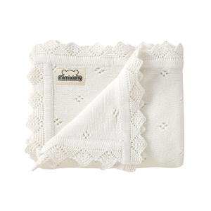 mimixiong Cotton Baby Blanket Knitted Crochet Receiving Crib Nursery Swaddling Blankets for Newborn Baby Boy Girl Off White 30x40 Inch
