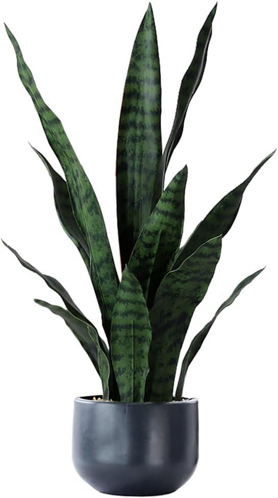 Beebel Artificial Plants Sansevieria Snake Plant with Black Plastic Planter Greenery Perfect Faux Agave Fake Plants in Pot for Home Office Indoor and Outdoo Dcor (22" Green)