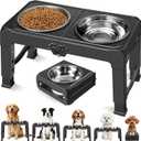 COMESOON Elevated Dog Bowls, 5 Adjustable Heights (3.9"-13.4") Raised Dogs Food Bowl Stand for Medium Large Sized Dogs, Non-Slip Foldable Travel Pet Feeder Black with Stainless Steel Bowls