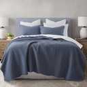 HORIMOTE HOME 100% Cotton Quilt King Size, Steel Blue Soft Lightweight Cotton Bedspread 3 Pieces Scalloped Edge Geometric Stitching Quilt Bedding Set with 2 Shams for All Season, 106 x 96 inches