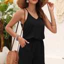 MISFAY Womens Summer Loose V Neck Spaghetti Strap Short Jumpsuit Rompers 2026 (Black, XL)