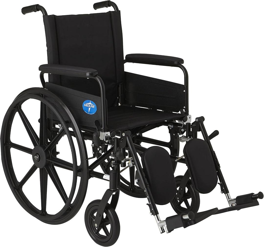 Medline Premium UltraLightweight Wheelchair with Full Length Flip Back Arms and Elevating Leg Rests for Eldery and Disabled, 18" Seat