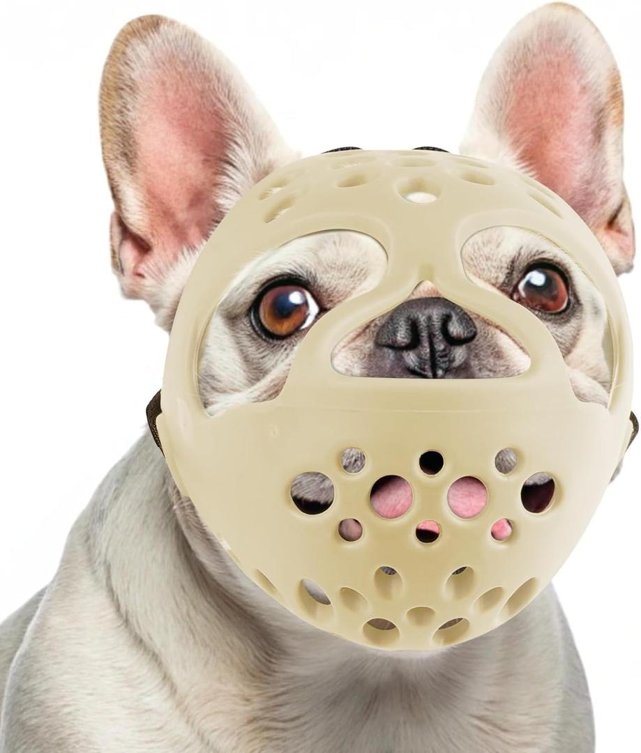 Short Snout Dog Muzzle, Soft Frenchie Muzzle for Biting, Chewing | French Bulldogs, Boston Terriers, Flat-Faced Dog Mouth Guard for Aggressive Dogs Grooming Walking, Allows Drinking