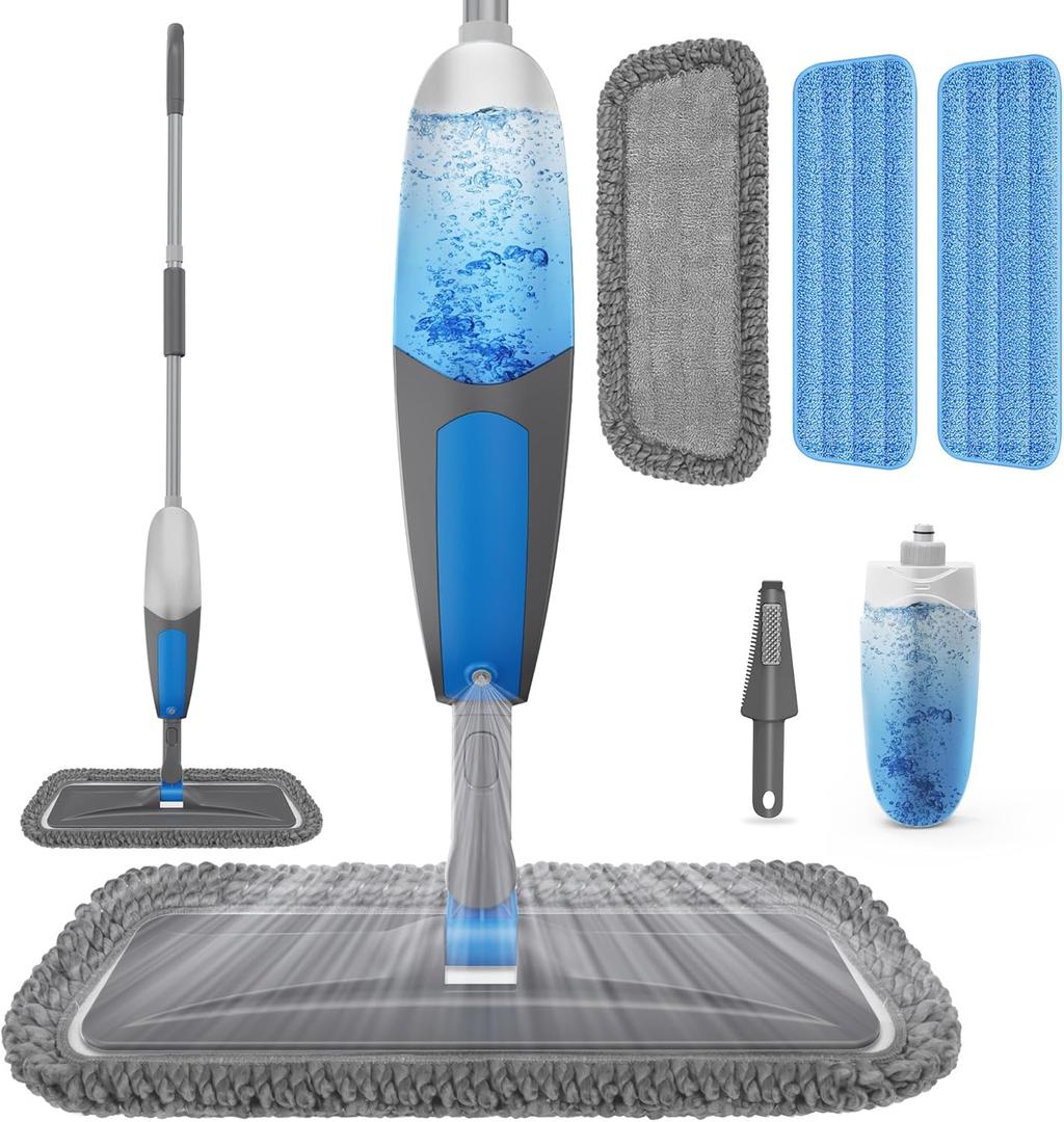 Spray Mops for Floor Cleaning - Microfiber Wet Dry Dust Mop for Hardwood Laminate Wood Tile Vinyl Floors with 3 Washable Pads fit for Swiffer PowerMop (Gray)