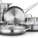 Calphalon 3-Ply Stainless Steel Cookware Set 13 Piece Includes Frying Pans, Pots and Pans Set, Induction, Metal Utensil Safe, Oven Safe 500F,PFOA Free, Silver