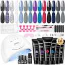 JEWHITENY Poly Nail Gel Kit 14 Colors Purple Nude Grey Black Blue Glitter Tones Starter Kit with UV Lamp Matte & Glossy Top & Base Coat All-in-One Designs DIY At Home