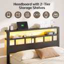 Full Size Bed Frame with Charging Station and LED