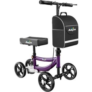 Aojin Knee Scooter for Adults for FootInjuries, 300lbs Capacity, All Terrain Foldable Knee Scooter Walker with Bag, 13" Wide Pu Seat, Compact Crutches Alternative (Purple)