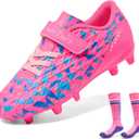 DREAM PAIRS Boys Girls Soccer Cleats Kids Firm Ground Football Shoes for Little/Big Kid with Soccer Socks (Hot Pink/Royal Blue, 11)