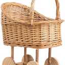 Wicker Stroller Flower Basket,Woven Rattan Pushcart Planter Basket for Wedding Baby Shower Centerpiece Candy Storage Home Decor (Small)