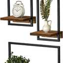 DELFOY Metal Frame Rustic Wooden Floating Hanging Shelves, Home Decor Wall Mounted Display Organizing Shelf for Living Room, Bedroom, Office Bathroom. Set of 3
