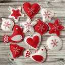 SmoothNovelty 12 Pcs Christmas Felt Ornaments for Tree Decoration Snowflake 3D Hanging Decoration Jingle Bell Heart Classic Red White Hanging Felt Craft Decor for Christmas Winter Favors Gifts