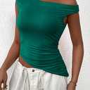 PRETTYGARDEN Womens 2025 Summer Off The Shoulder Crop Tops Sleeveless One Shoulder Ruched Asymmetrical Y2K Going Out Tank Top (Green, S)