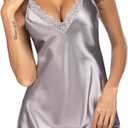 Avidlove Women Lingerie Satin Lace Chemise Nightgown Sexy Full Slips Sleepwear S-4XL (Large, Dark Gray)
