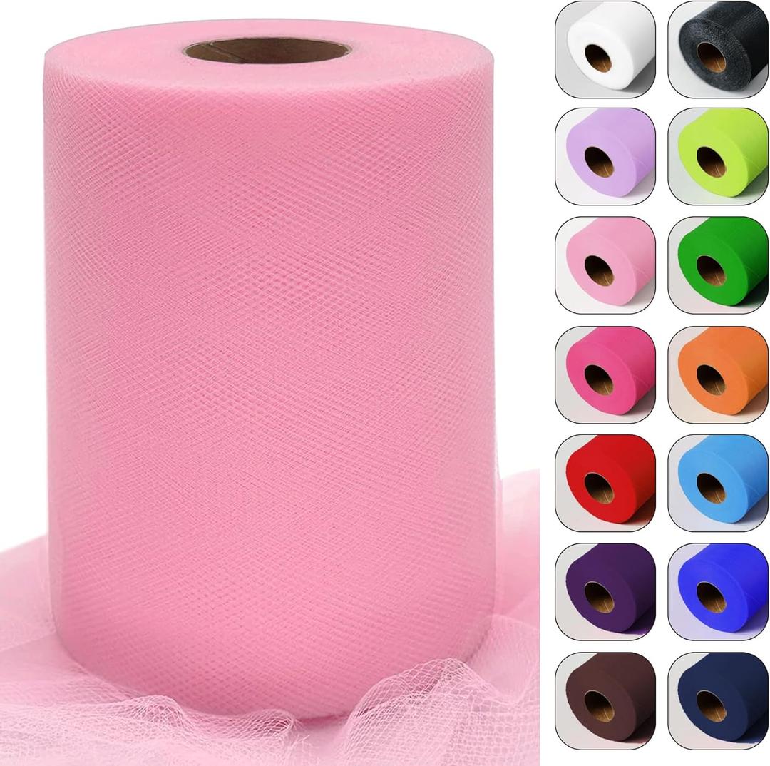 2 x Pink Tulle Fabric Roll 6 Inch by 100 Yards (300 feet) Sheer Netting Spool for Tutu Skirt Gift Wrapping Wedding Valentine's Day Baby Shower Party Decorations DIY Crafts